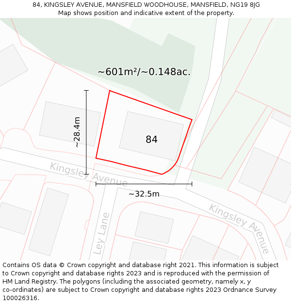 84, KINGSLEY AVENUE, MANSFIELD WOODHOUSE, MANSFIELD, NG19 8JG: Plot and title map