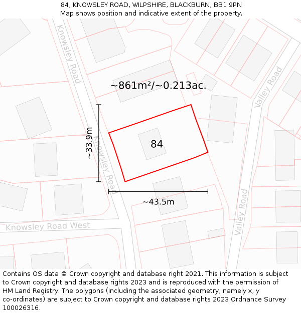 84, KNOWSLEY ROAD, WILPSHIRE, BLACKBURN, BB1 9PN: Plot and title map