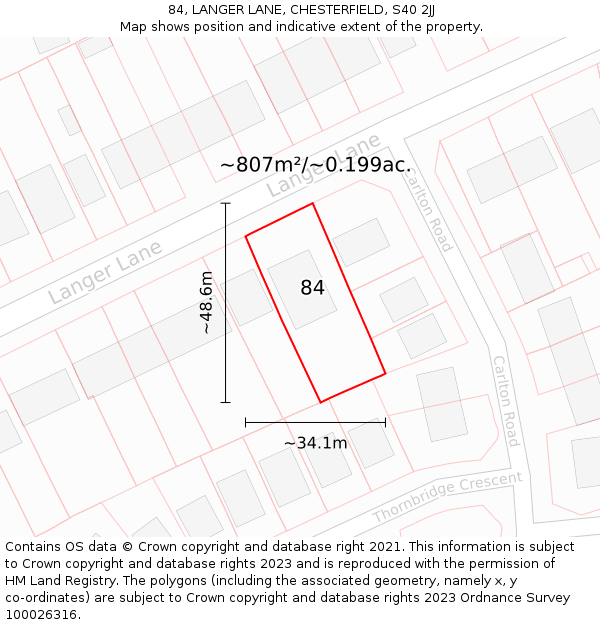 84, LANGER LANE, CHESTERFIELD, S40 2JJ: Plot and title map