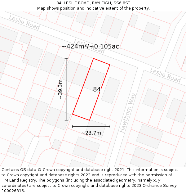 84, LESLIE ROAD, RAYLEIGH, SS6 8ST: Plot and title map