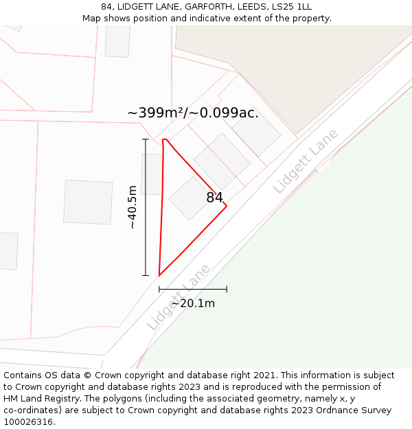 84, LIDGETT LANE, GARFORTH, LEEDS, LS25 1LL: Plot and title map