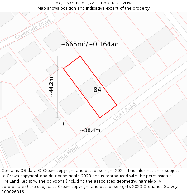 84, LINKS ROAD, ASHTEAD, KT21 2HW: Plot and title map