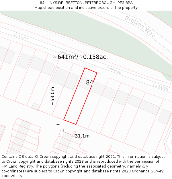 84, LINKSIDE, BRETTON, PETERBOROUGH, PE3 8PA: Plot and title map