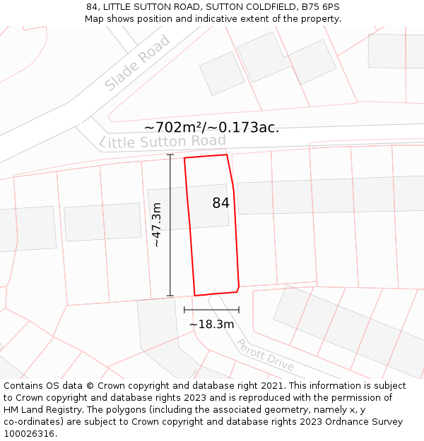 84, LITTLE SUTTON ROAD, SUTTON COLDFIELD, B75 6PS: Plot and title map