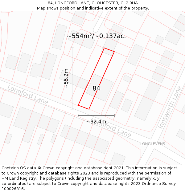 84, LONGFORD LANE, GLOUCESTER, GL2 9HA: Plot and title map