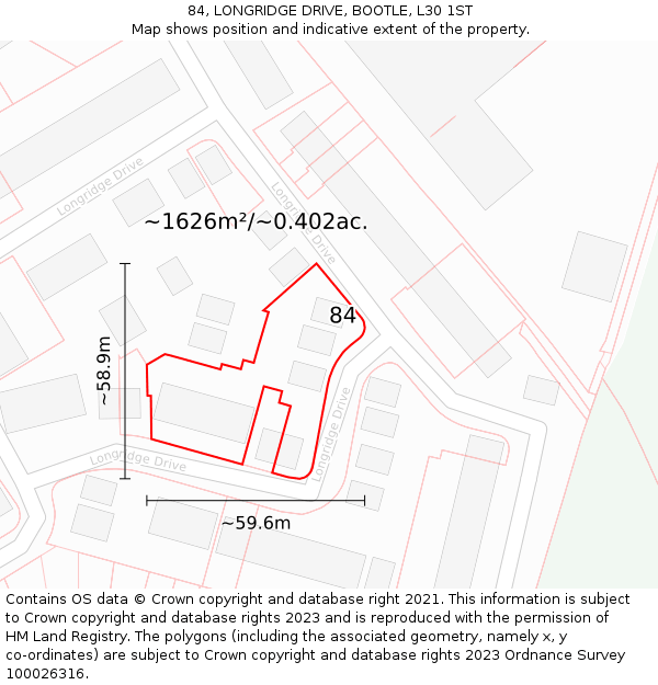 84, LONGRIDGE DRIVE, BOOTLE, L30 1ST: Plot and title map