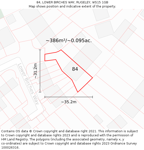 84, LOWER BIRCHES WAY, RUGELEY, WS15 1GB: Plot and title map