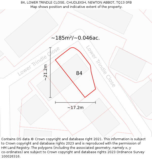 84, LOWER TRINDLE CLOSE, CHUDLEIGH, NEWTON ABBOT, TQ13 0FB: Plot and title map