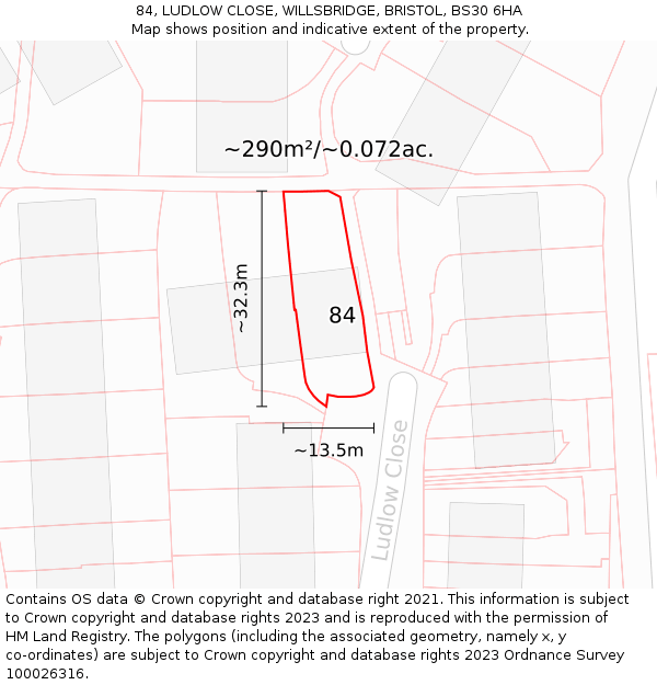 84, LUDLOW CLOSE, WILLSBRIDGE, BRISTOL, BS30 6HA: Plot and title map