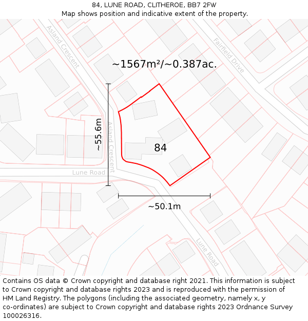 84, LUNE ROAD, CLITHEROE, BB7 2FW: Plot and title map