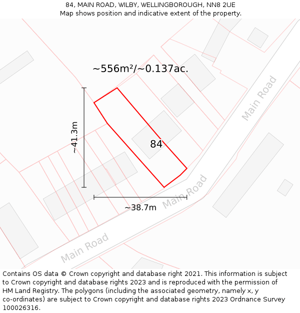 84, MAIN ROAD, WILBY, WELLINGBOROUGH, NN8 2UE: Plot and title map