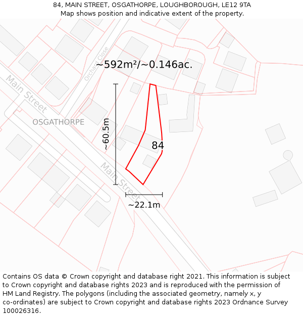 84, MAIN STREET, OSGATHORPE, LOUGHBOROUGH, LE12 9TA: Plot and title map