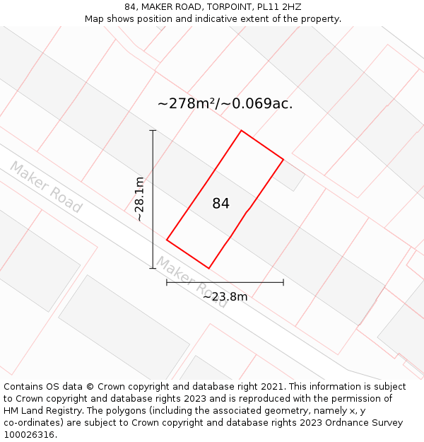 84, MAKER ROAD, TORPOINT, PL11 2HZ: Plot and title map