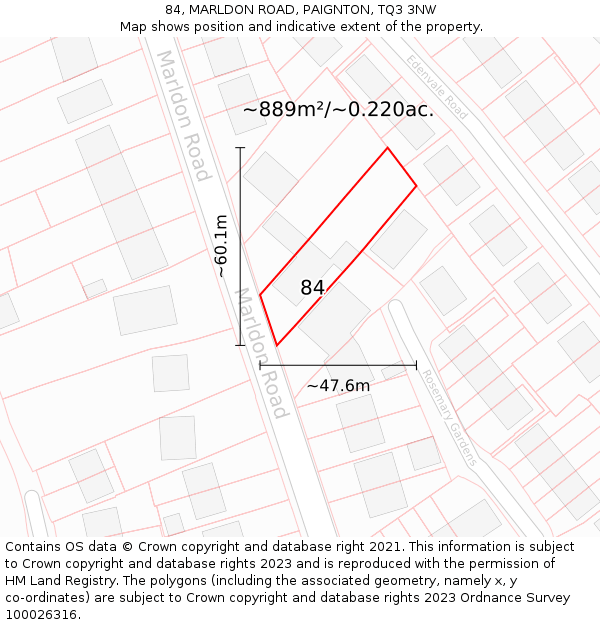 84, MARLDON ROAD, PAIGNTON, TQ3 3NW: Plot and title map