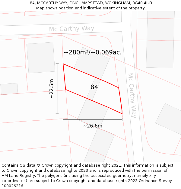 84, MCCARTHY WAY, FINCHAMPSTEAD, WOKINGHAM, RG40 4UB: Plot and title map