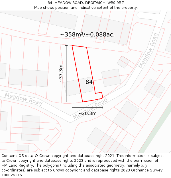 84, MEADOW ROAD, DROITWICH, WR9 9BZ: Plot and title map