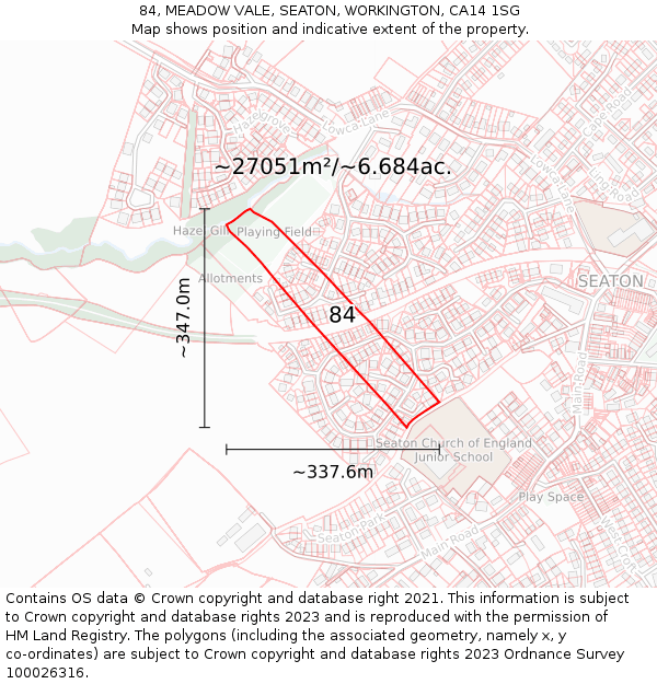 84, MEADOW VALE, SEATON, WORKINGTON, CA14 1SG: Plot and title map