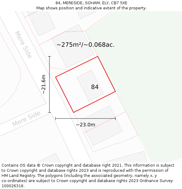 84, MERESIDE, SOHAM, ELY, CB7 5XE: Plot and title map