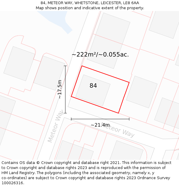 84, METEOR WAY, WHETSTONE, LEICESTER, LE8 6AA: Plot and title map