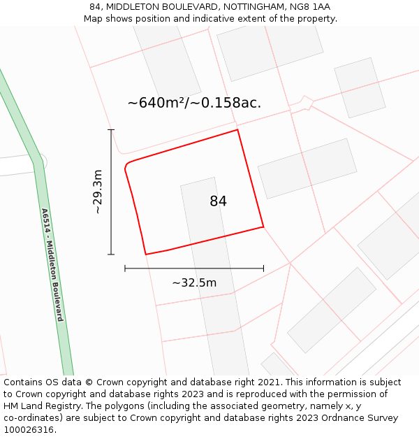 84, MIDDLETON BOULEVARD, NOTTINGHAM, NG8 1AA: Plot and title map