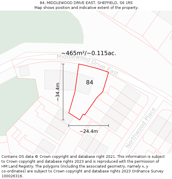 84, MIDDLEWOOD DRIVE EAST, SHEFFIELD, S6 1RS: Plot and title map