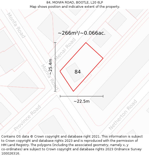 84, MONFA ROAD, BOOTLE, L20 6LP: Plot and title map