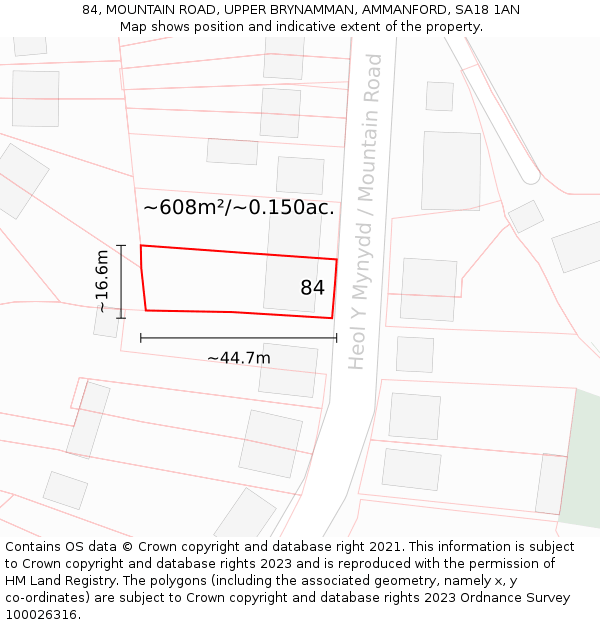 84, MOUNTAIN ROAD, UPPER BRYNAMMAN, AMMANFORD, SA18 1AN: Plot and title map