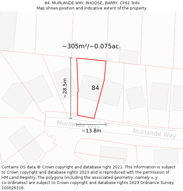 84, MURLANDE WAY, RHOOSE, BARRY, CF62 3HN: Plot and title map