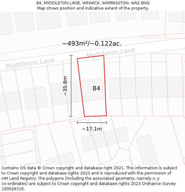 84, MYDDLETON LANE, WINWICK, WARRINGTON, WA2 8NG: Plot and title map