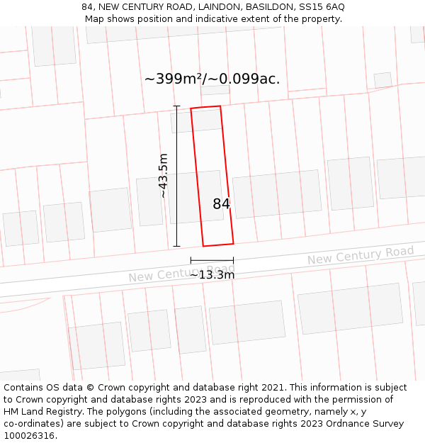 84, NEW CENTURY ROAD, LAINDON, BASILDON, SS15 6AQ: Plot and title map
