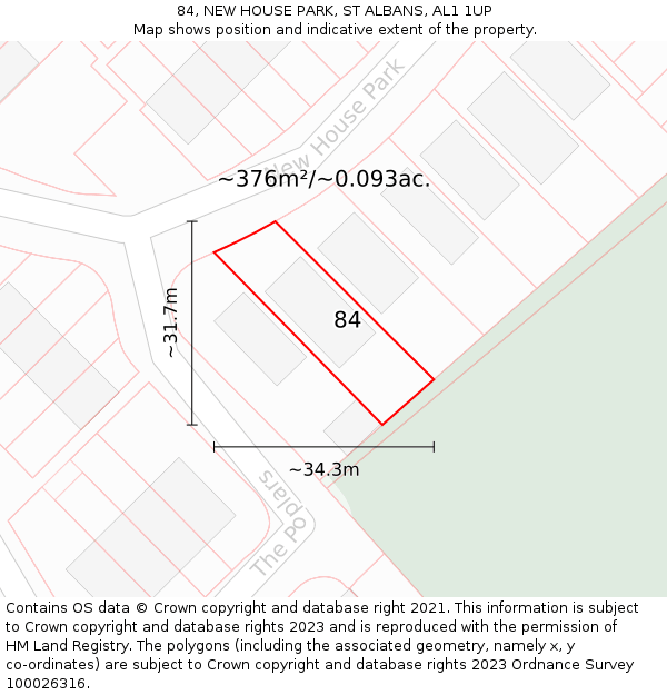 84, NEW HOUSE PARK, ST ALBANS, AL1 1UP: Plot and title map