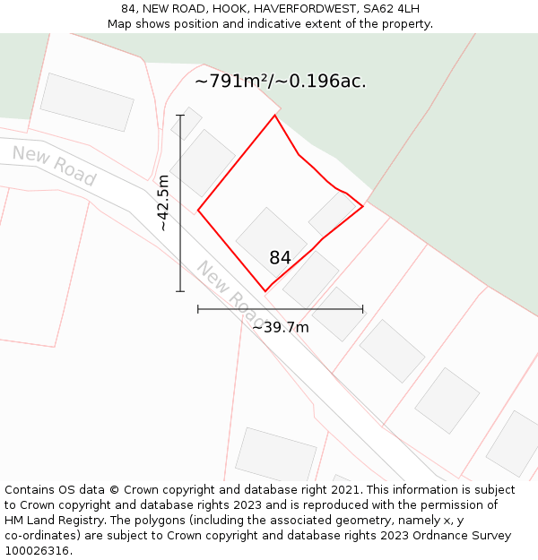 84, NEW ROAD, HOOK, HAVERFORDWEST, SA62 4LH: Plot and title map
