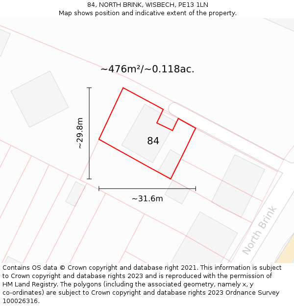 84, NORTH BRINK, WISBECH, PE13 1LN: Plot and title map