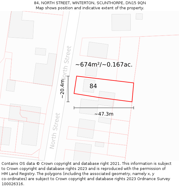 84, NORTH STREET, WINTERTON, SCUNTHORPE, DN15 9QN: Plot and title map