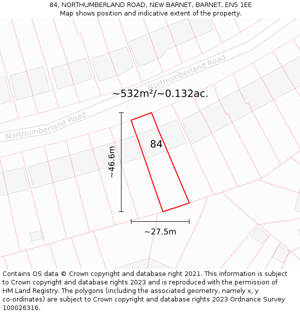 84, NORTHUMBERLAND ROAD, NEW BARNET, BARNET, EN5 1EE: Plot and title map