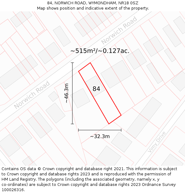 84, NORWICH ROAD, WYMONDHAM, NR18 0SZ: Plot and title map