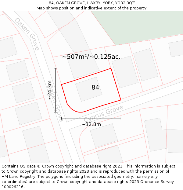 84, OAKEN GROVE, HAXBY, YORK, YO32 3QZ: Plot and title map