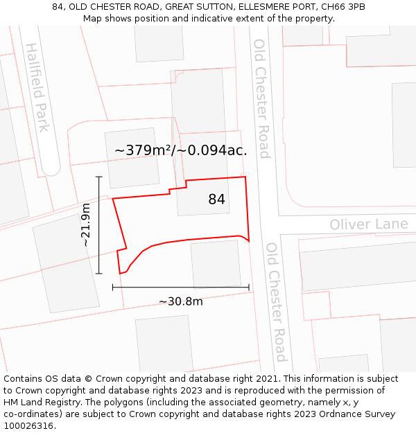 84, OLD CHESTER ROAD, GREAT SUTTON, ELLESMERE PORT, CH66 3PB: Plot and title map