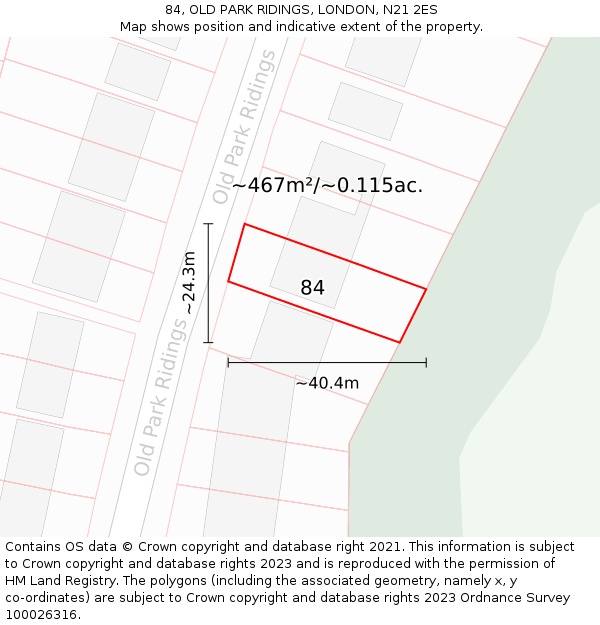 84, OLD PARK RIDINGS, LONDON, N21 2ES: Plot and title map