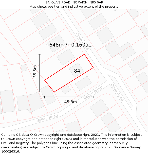 84, OLIVE ROAD, NORWICH, NR5 0AP: Plot and title map