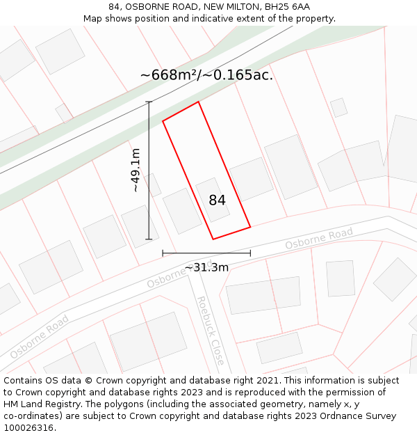 84, OSBORNE ROAD, NEW MILTON, BH25 6AA: Plot and title map