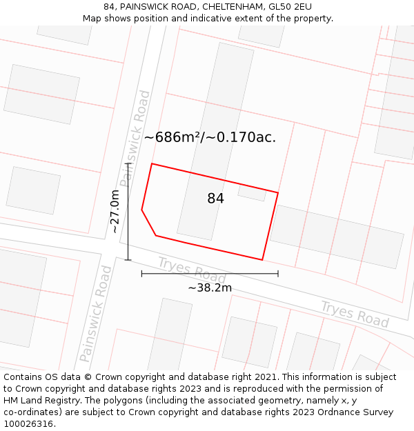 84, PAINSWICK ROAD, CHELTENHAM, GL50 2EU: Plot and title map