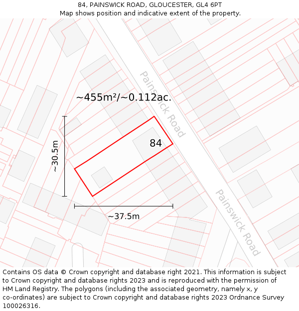 84, PAINSWICK ROAD, GLOUCESTER, GL4 6PT: Plot and title map