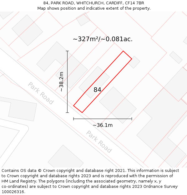 84, PARK ROAD, WHITCHURCH, CARDIFF, CF14 7BR: Plot and title map