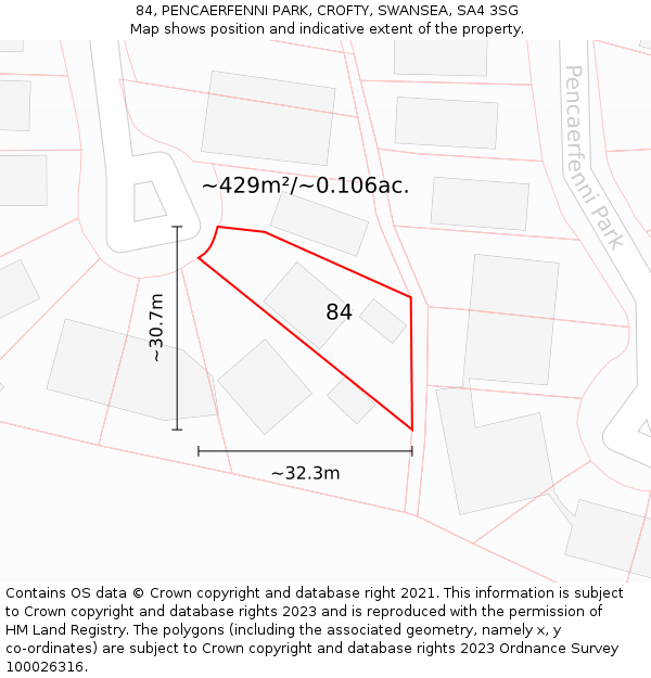 84, PENCAERFENNI PARK, CROFTY, SWANSEA, SA4 3SG: Plot and title map