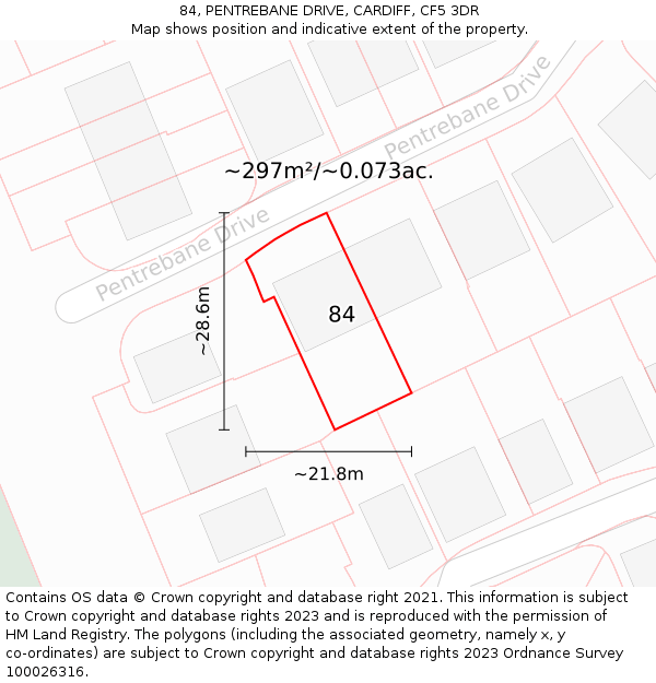 84, PENTREBANE DRIVE, CARDIFF, CF5 3DR: Plot and title map