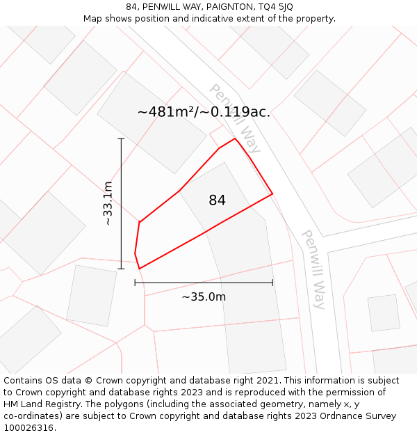 84, PENWILL WAY, PAIGNTON, TQ4 5JQ: Plot and title map
