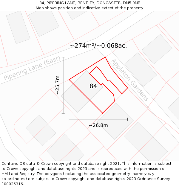 84, PIPERING LANE, BENTLEY, DONCASTER, DN5 9NB: Plot and title map