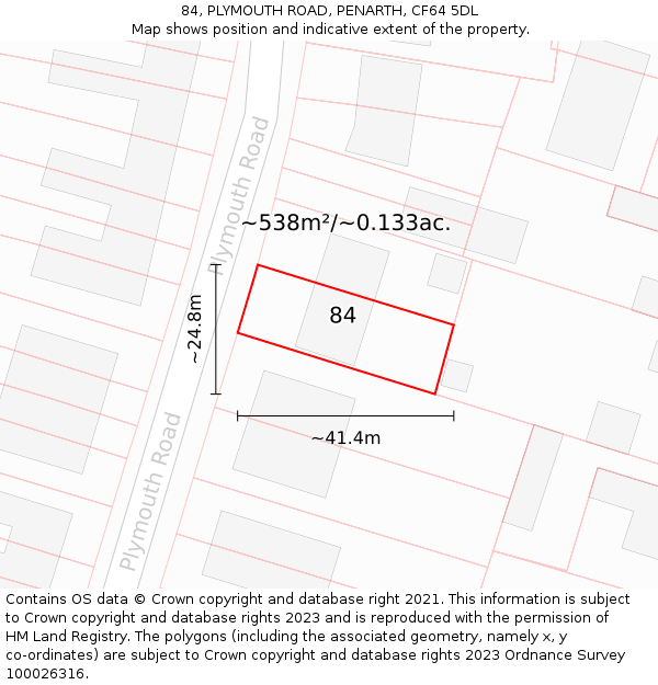 84, PLYMOUTH ROAD, PENARTH, CF64 5DL: Plot and title map