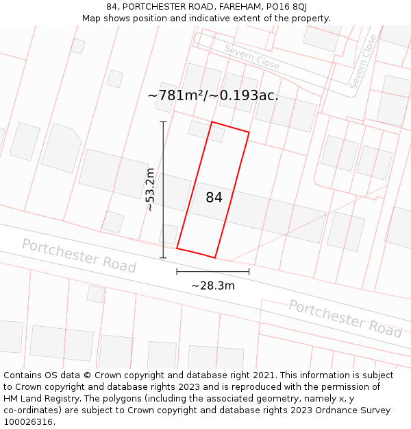 84, PORTCHESTER ROAD, FAREHAM, PO16 8QJ: Plot and title map